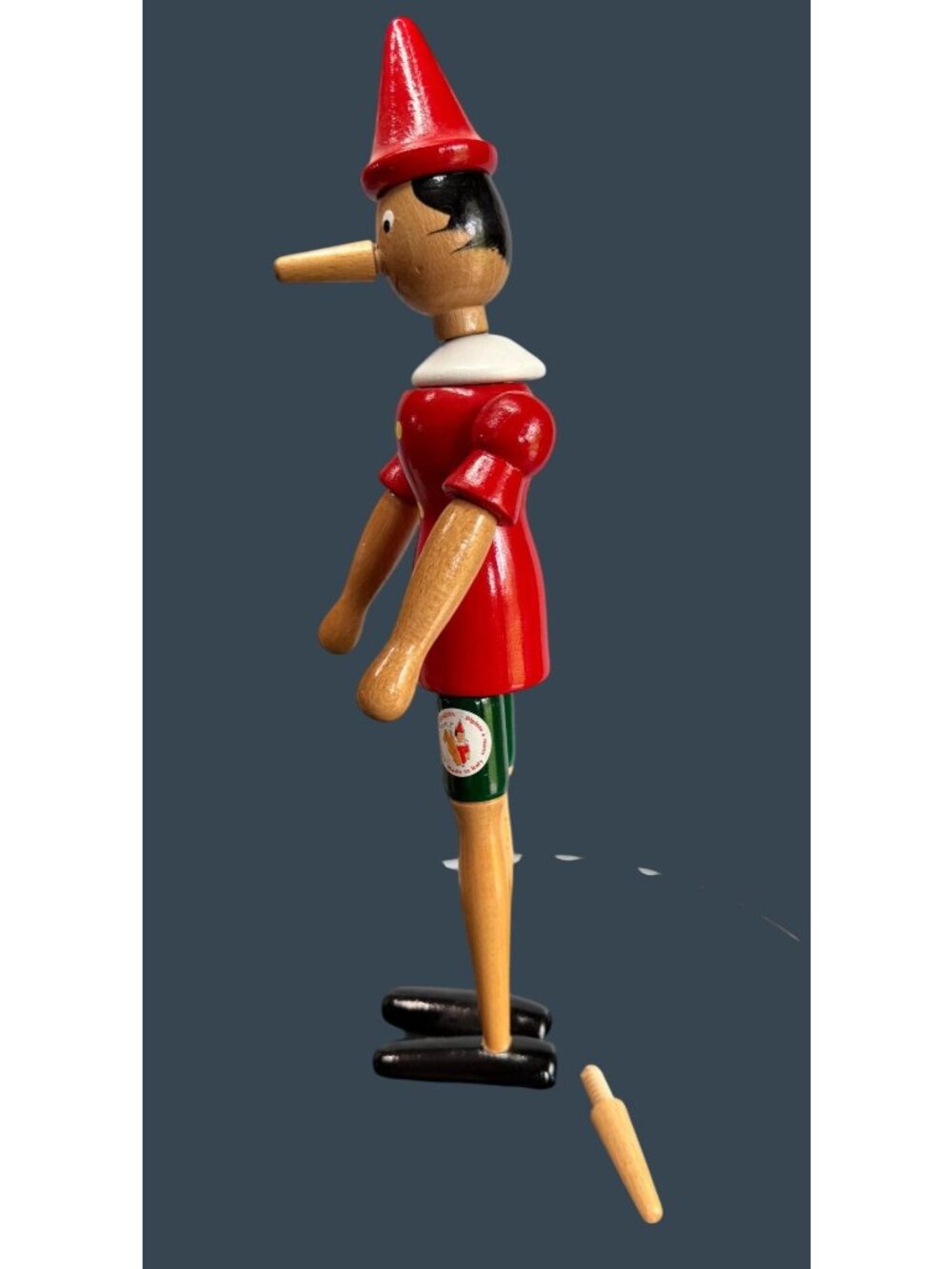 Vintage Wooden Pinocchio Puppet Figure Doll Italy Hand Painted w Spare Nose 15" - Picture 4 of 6
